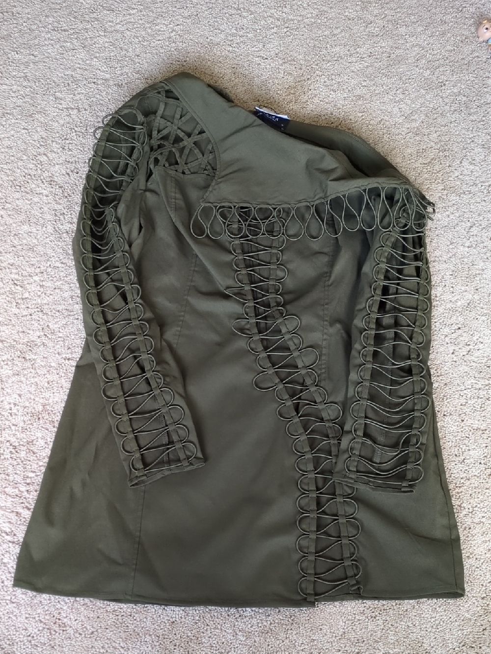 AKIRA Olive Green One-Shoulder Lace-Up Mini Dress